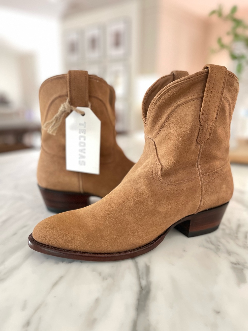 Tecovas The‎ Lucy Western Ankle Boots Suede Beige Brown Cowgirl Rodeo